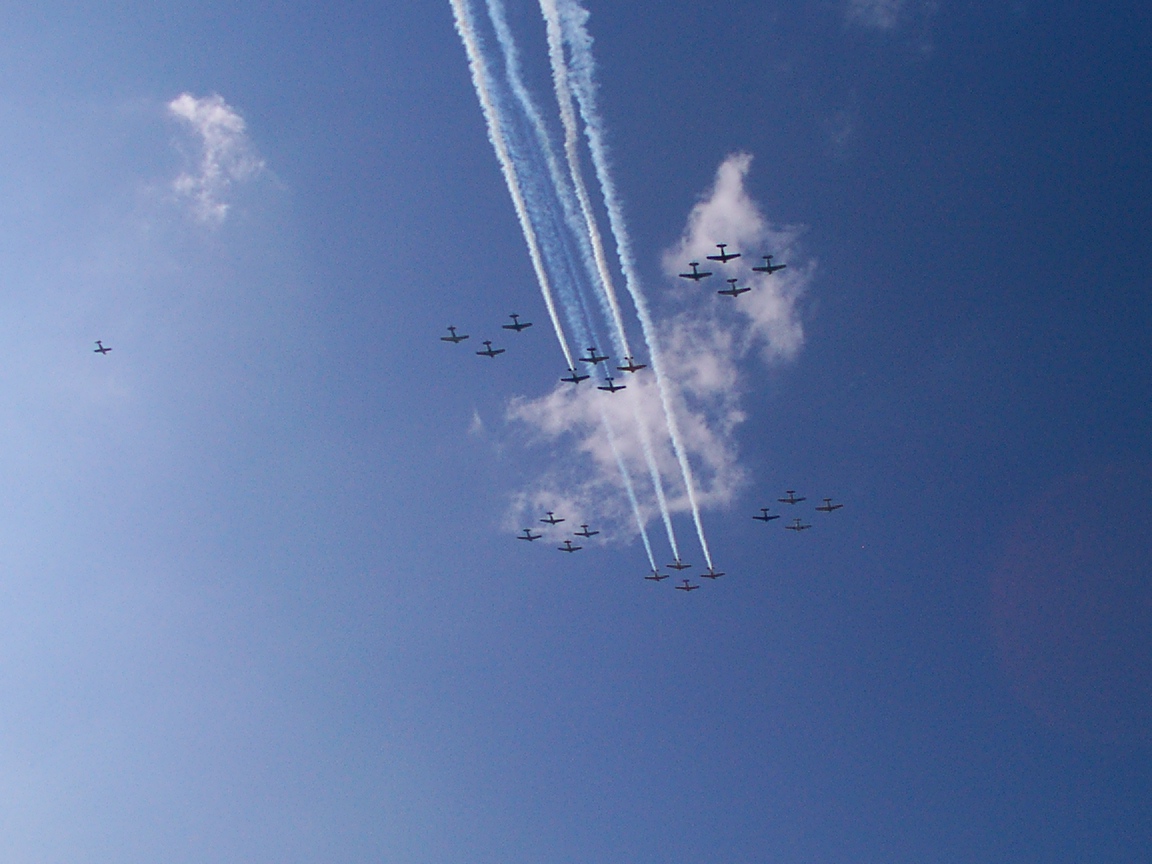 It was not possible to capture all the airplanes performing at once.  At one time my wife counted over 70 in the skies above us all at once.  